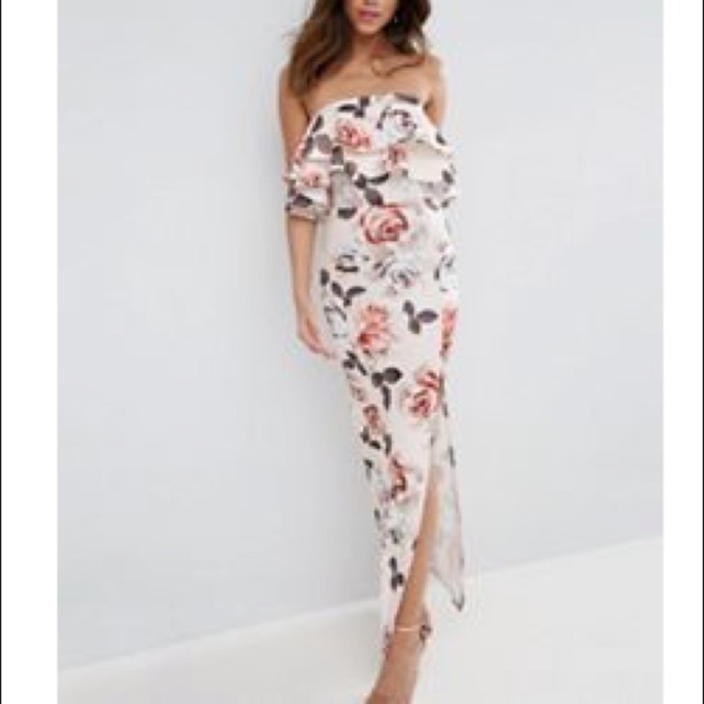 Floral Scuba Ruffle Bandeau Maxi Dress